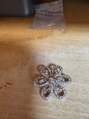 Silver Crystal Flower Brooch Pin - Sparkling Floral Accent